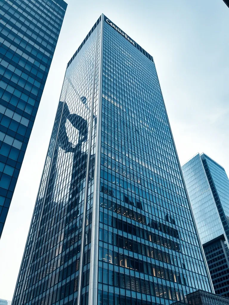A professional architectural shot of a modern glass skyscrap
