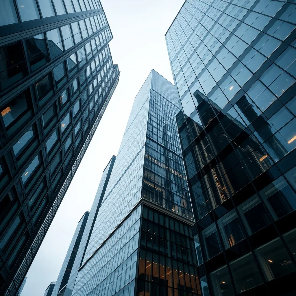 Modern glass skyscraper architecture of a financial district