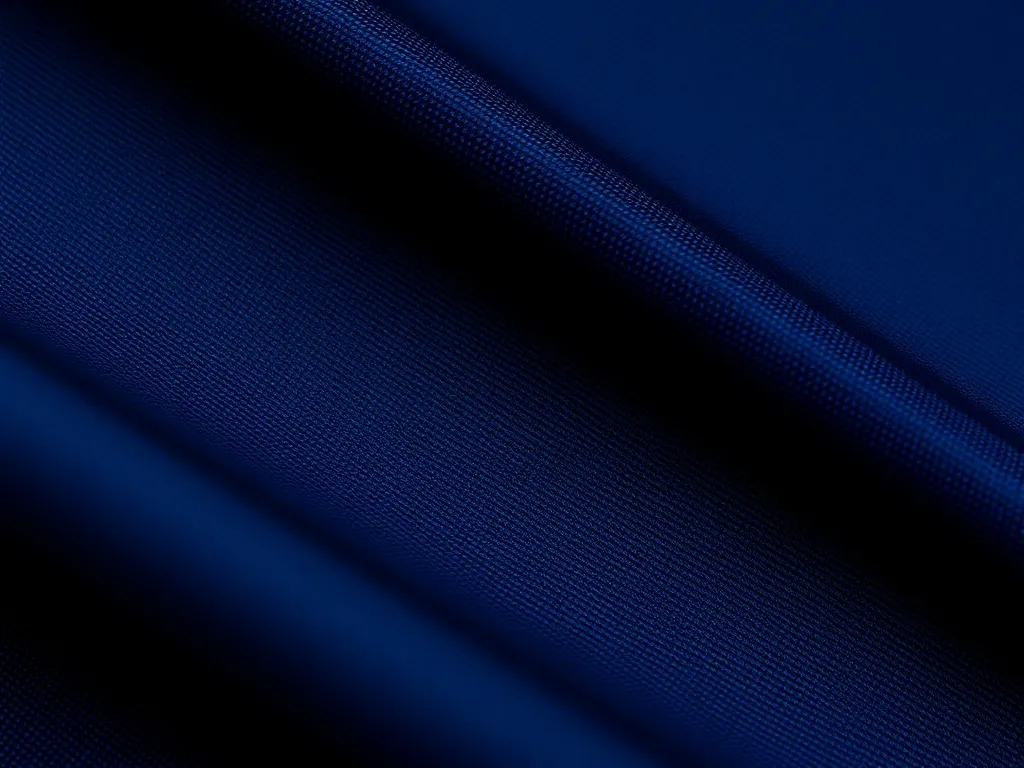 Close-up of high-quality dark blue fabric with gold thread t