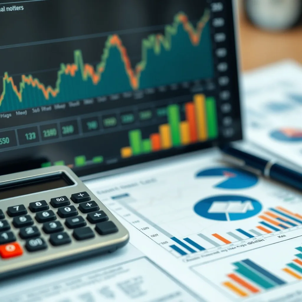 A professional graph on a tablet screen showing financial gr