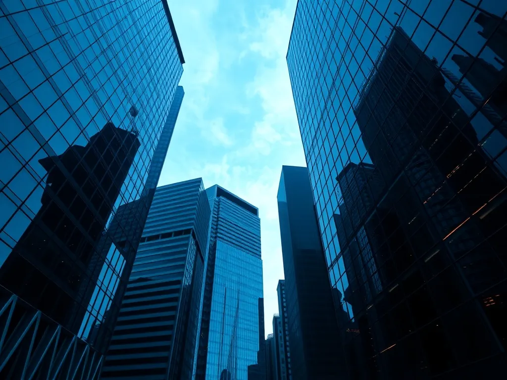 High-angle professional photo of a modern financial district
